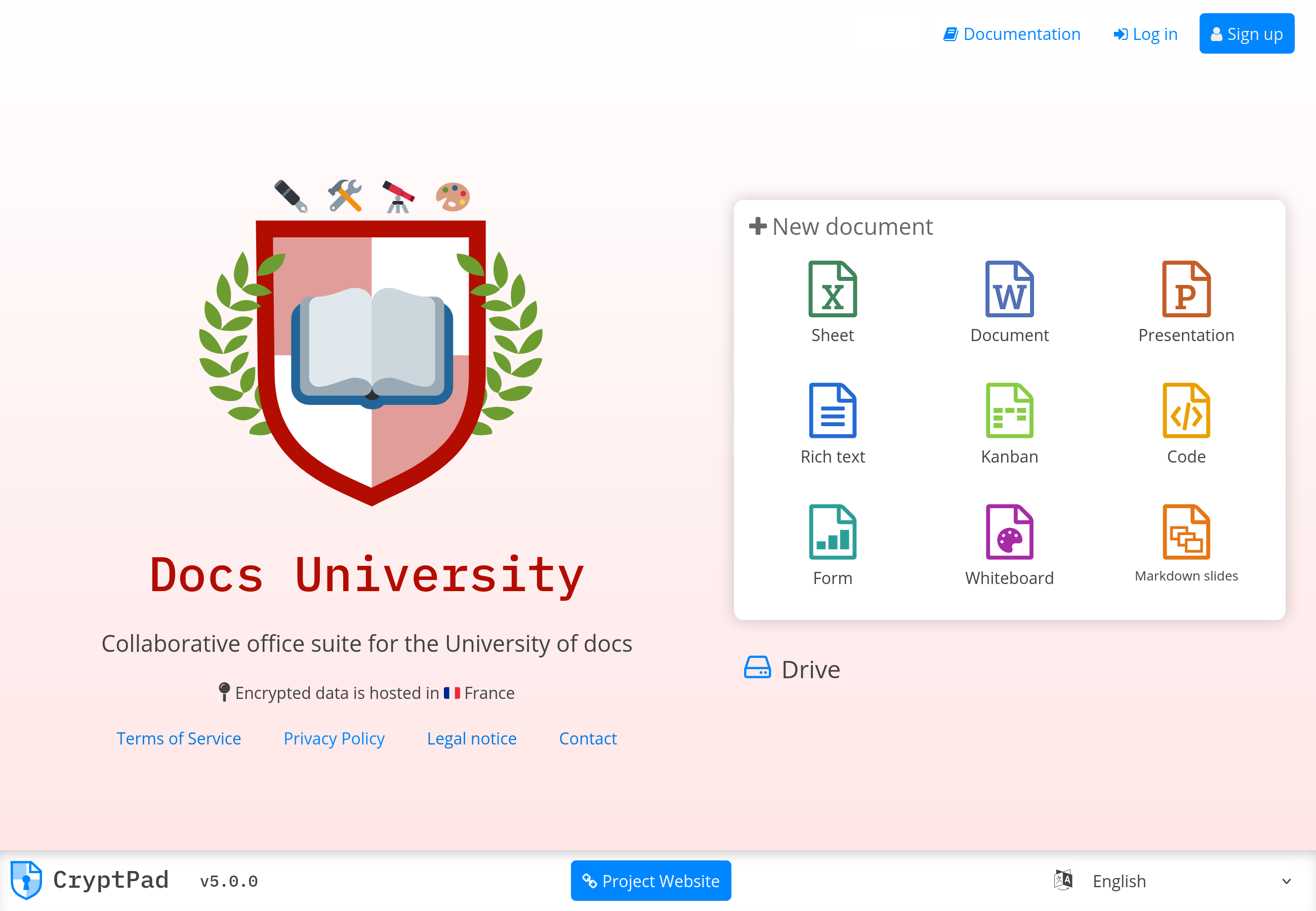 Screenshot of a CryptPad instance customized for Education